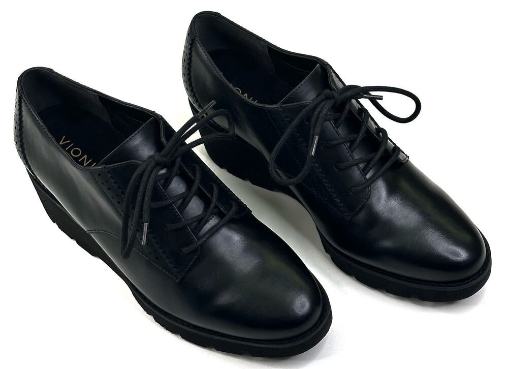 Vionic Anaheim Black Leather Wedge Oxford Derby Shoes Womens Size 9.5 New